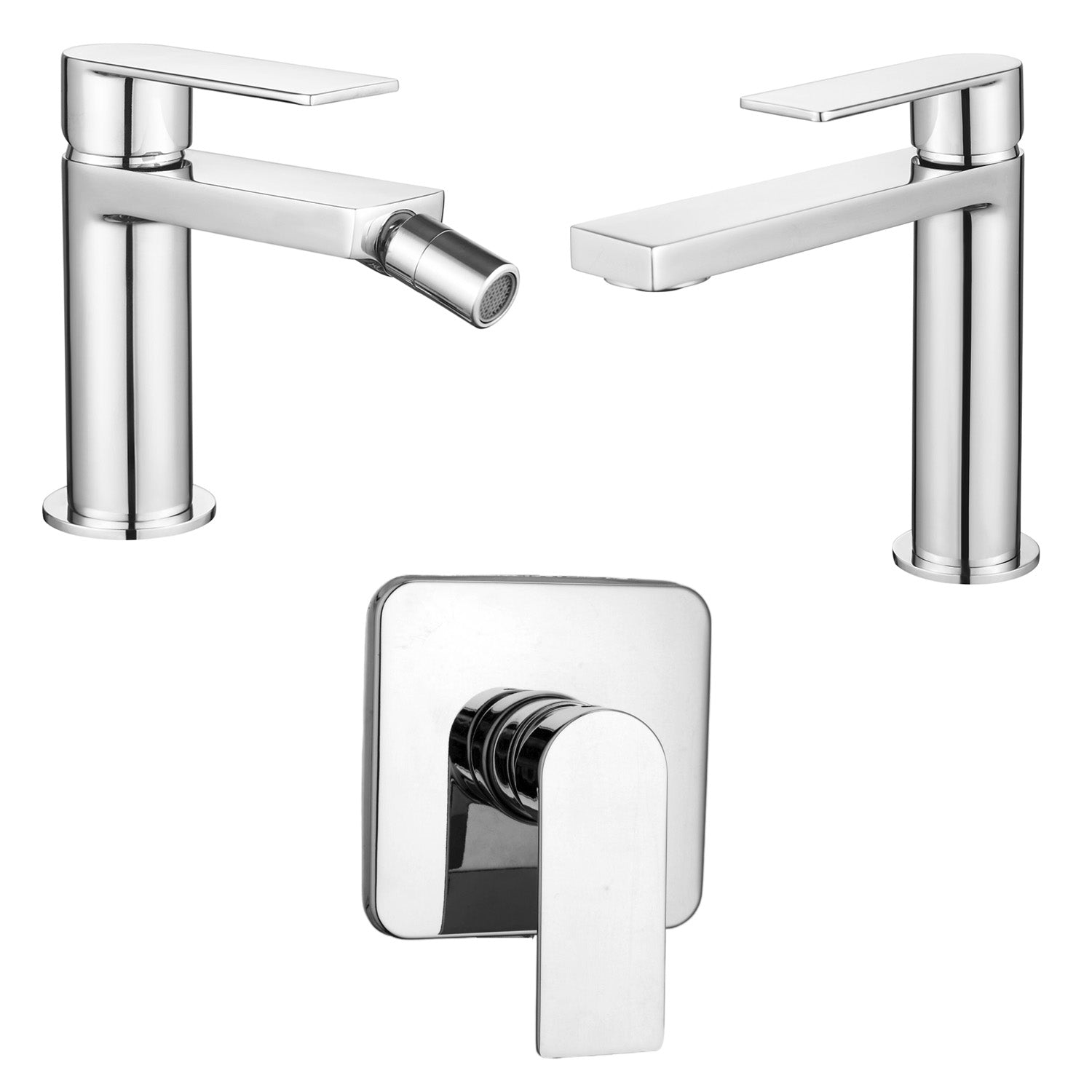 Composizione di miscelatori per lavabo, bidet e doccia a una via quadro Ottomix in ottone cromato by CeramicStore | Lo specialista del tuo bagno