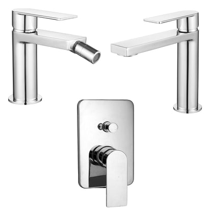 Composizione di miscelatori per lavabo, bidet e doccia a due vie quadro Ottomix in ottone cromato by CeramicStore | Lo specialista del tuo bagno