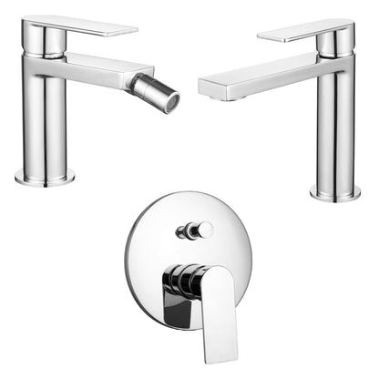 Composizione di miscelatori per lavabo, bidet e doccia a due vie tondo Ottomix in ottone cromato by CeramicStore | Lo specialista del tuo bagno