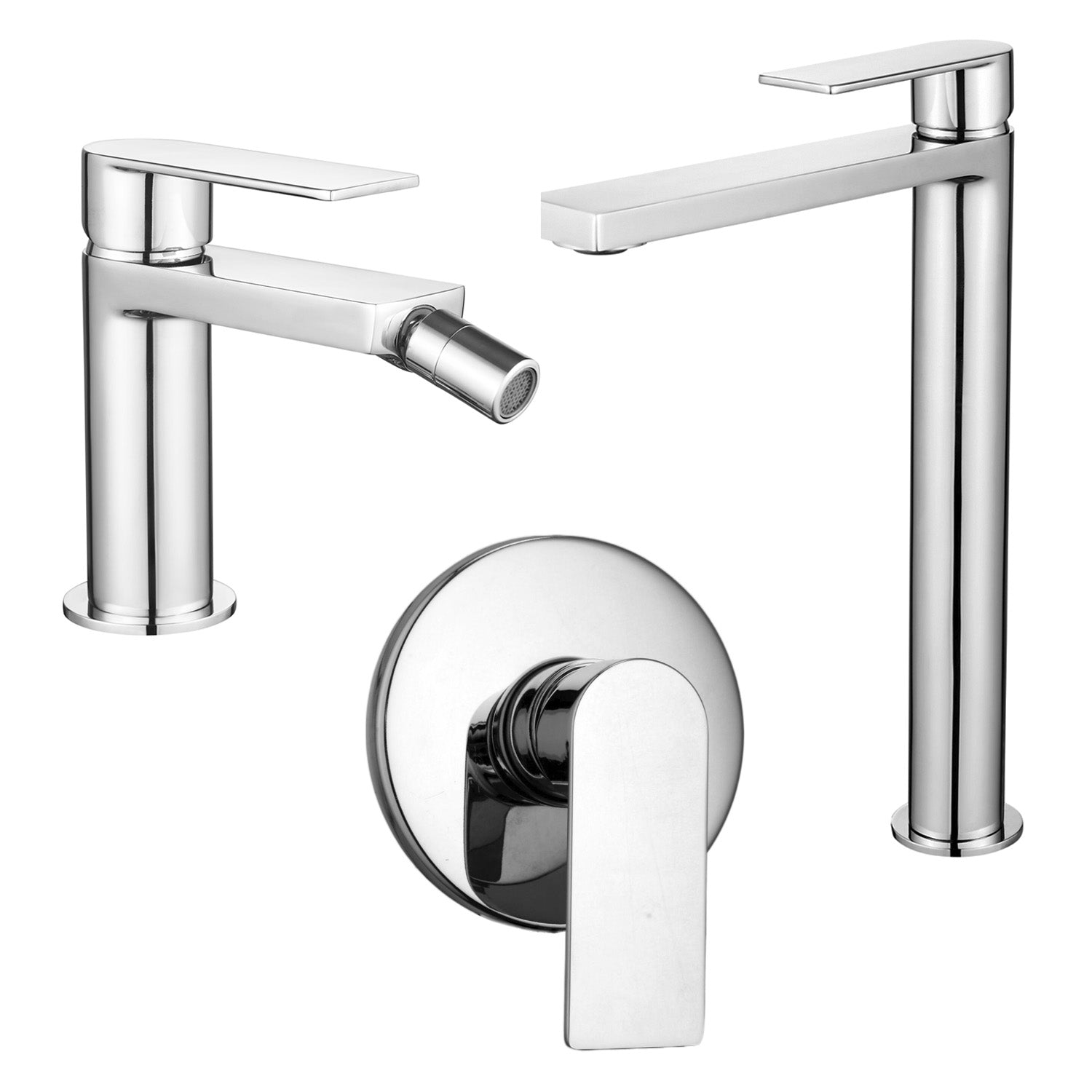 Composizione di miscelatori per lavabo alto, bidet e doccia a una via tondo Ottomix cromato by CeramicStore | Lo specialista del tuo bagno