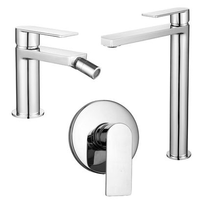 Composizione di miscelatori per lavabo alto, bidet e doccia a una via tondo Ottomix cromato by CeramicStore | Lo specialista del tuo bagno
