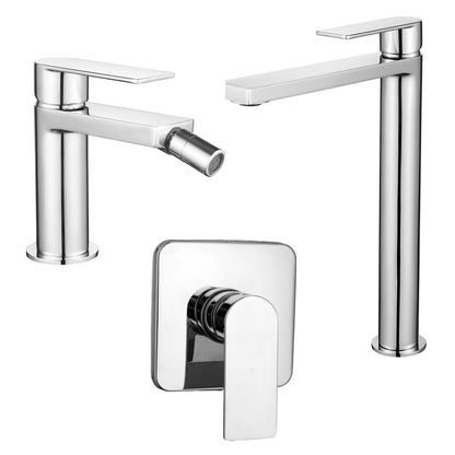 Composizione di miscelatori per lavabo alto, bidet e doccia a una via quadro Ottomix cromato by CeramicStore | Lo specialista del tuo bagno