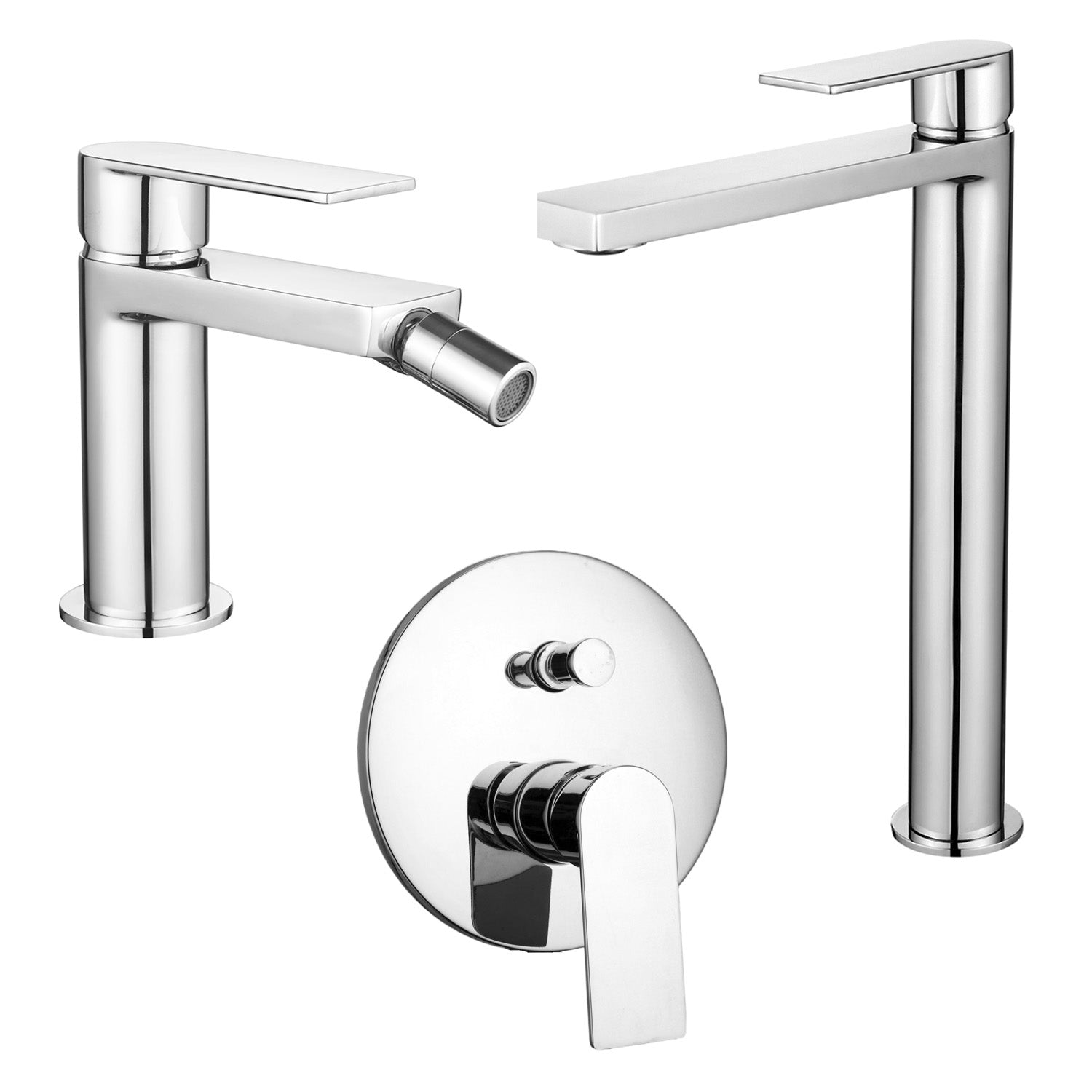 Composizione di miscelatori per lavabo alto, bidet e doccia a due vie tondo Ottomix in ottone cromato by CeramicStore | Lo specialista del tuo bagno