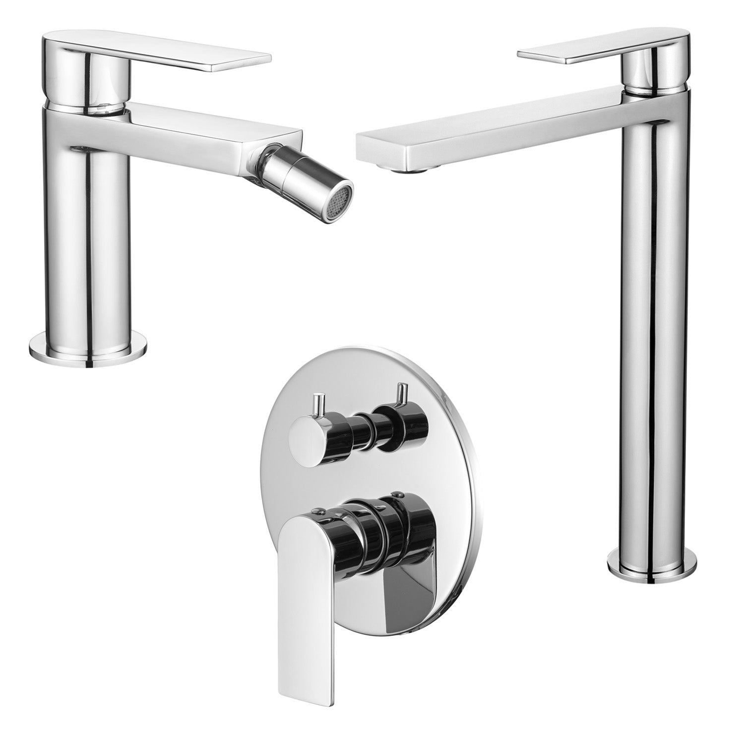 Composizione di miscelatori per lavabo alto, bidet e doccia due vie con deviatore meccanico cromo Ottomix by CeramicStore | Lo specialista del tuo bagno