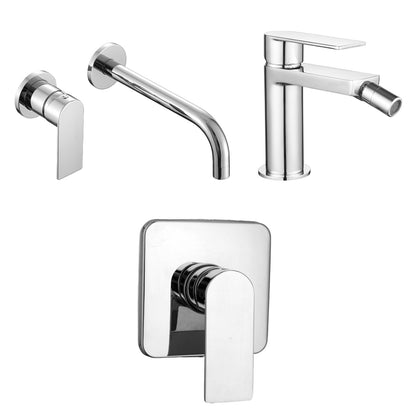 Composizione di miscelatori per lavabo incasso, bidet e doccia a una via quadro Ottomix cromato by CeramicStore | Lo specialista del tuo bagno
