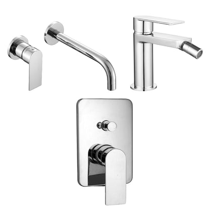 Composizione di miscelatori per lavabo incasso, bidet e doccia due vie quadro cromato Ottomix by CeramicStore | Lo specialista del tuo bagno