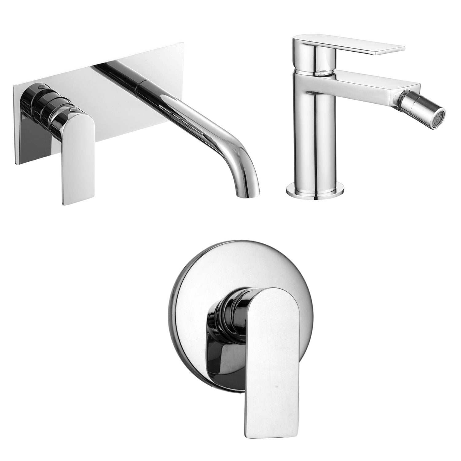 Composizione di miscelatori per lavabo incasso con easy box, bidet e doccia a una via tondo Ottomix cromato by CeramicStore | Lo specialista del tuo bagno