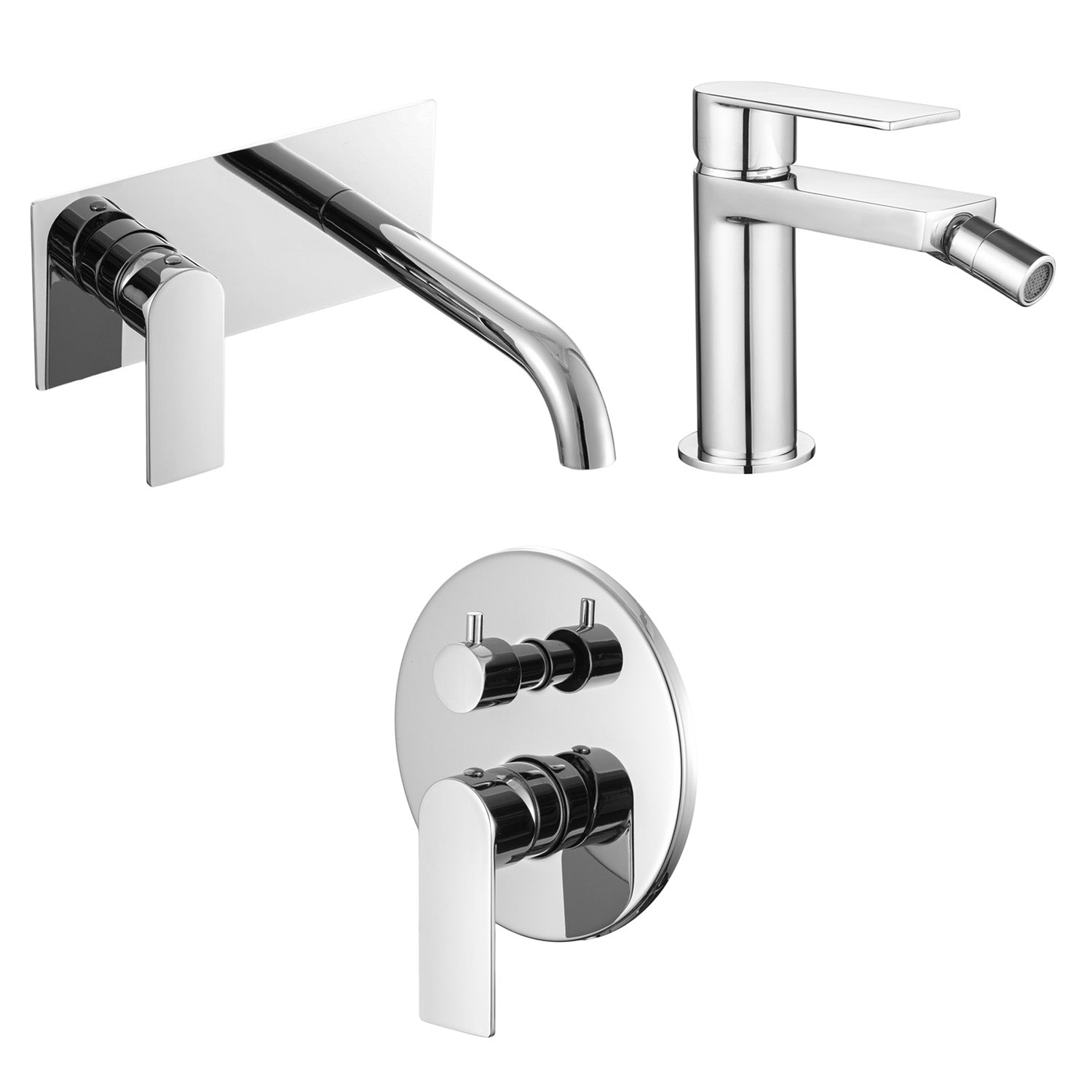 Composizione di miscelatori per lavabo incasso con easy box, bidet e doccia due vie con deviatore meccanico cromo Ottomix by CeramicStore | Lo specialista del tuo bagno