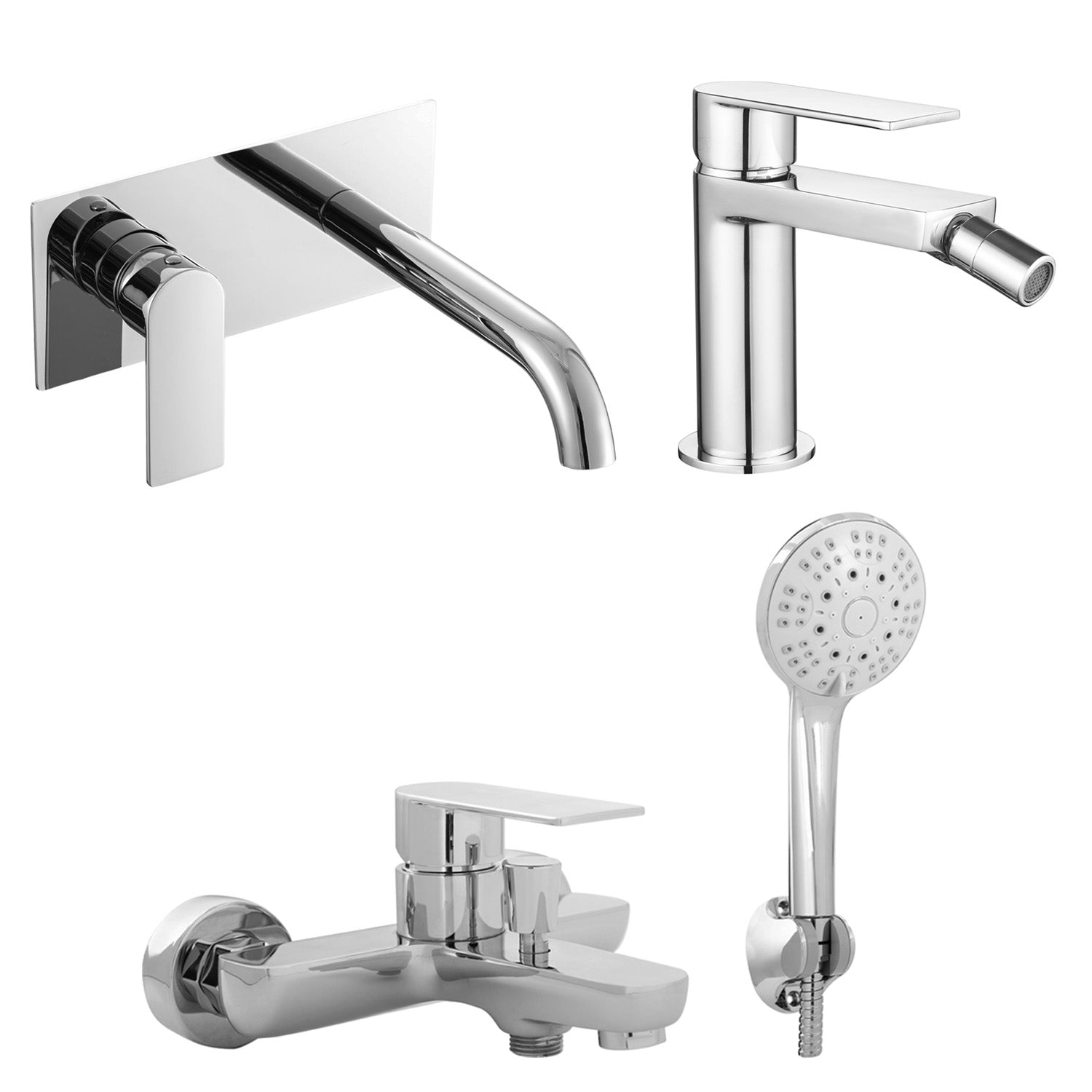 Composizione di miscelatori per lavabo incasso con easy box, bidet e vasca con doccino Ottomix cromato by CeramicStore | Lo specialista del tuo bagno