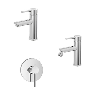 Kit miscelatore lavabo + bidet + doccia a una via RubiFlux serie Paris Modello Brillant con piletta clic-clac Acciaio Inox - Cromato