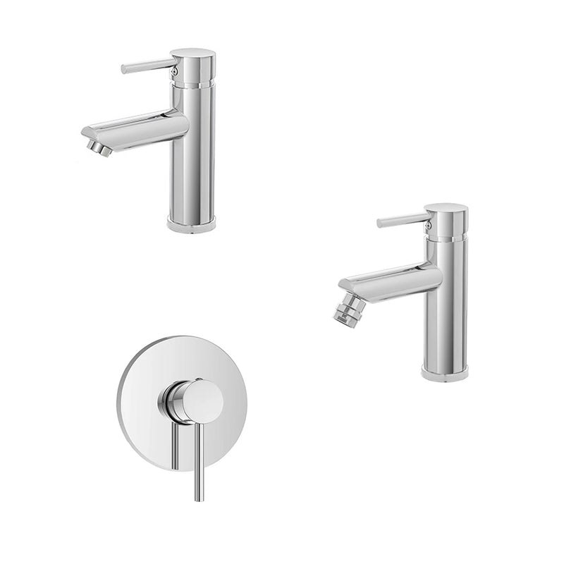 Kit miscelatore lavabo + bidet + doccia a una via RubiFlux serie Paris Modello Brillant con piletta clic-clac Acciaio Inox - Cromato