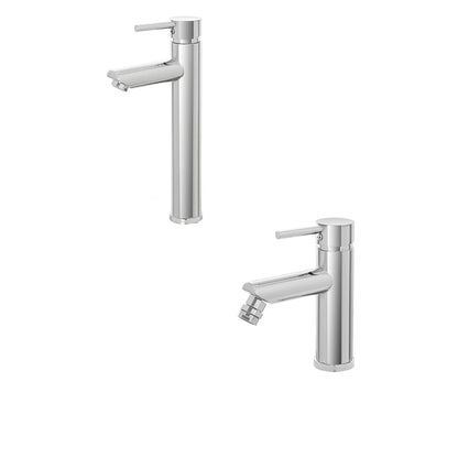 Kit miscelatore lavabo alto + bidet  RubiFlux serie Paris Modello Brillant in acciaio inox, con piletta clic-clac - Cromato