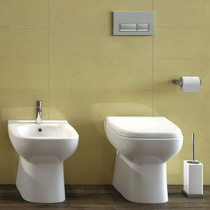 Coppia sanitari filomuro collezione Origin 50x36 cm scarico traslato con copriwater SoftClose