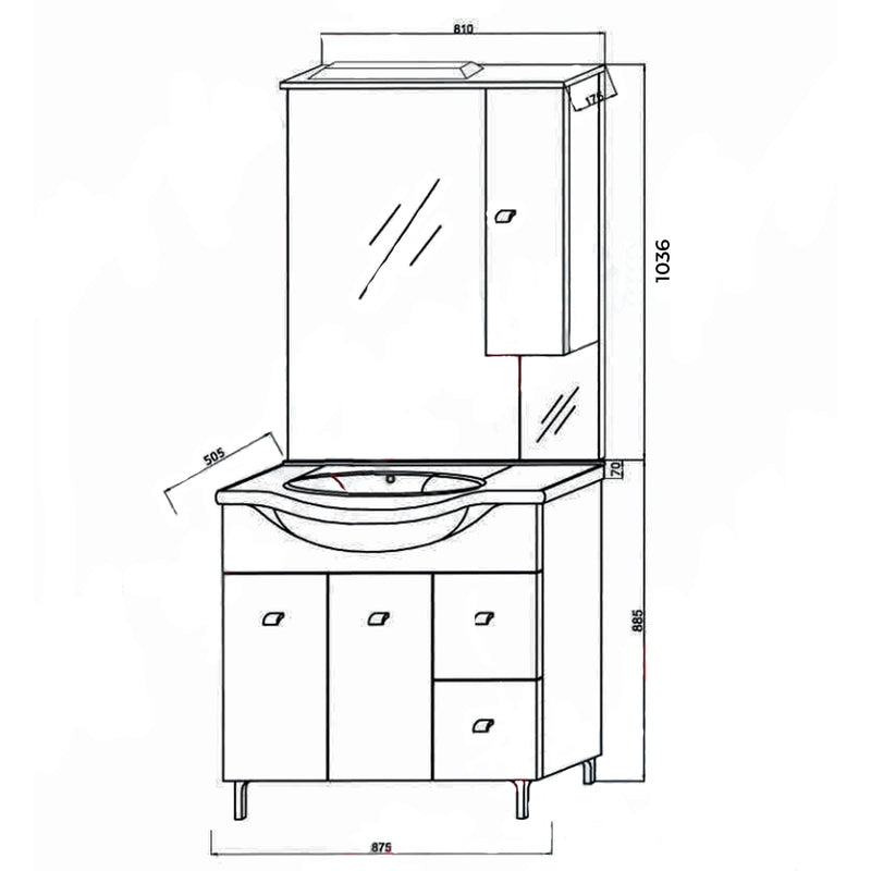 Mobile bagno con lavabo e specchio bianco lucido cm 86 by CeramicStore | Lo specialista del tuo bagno