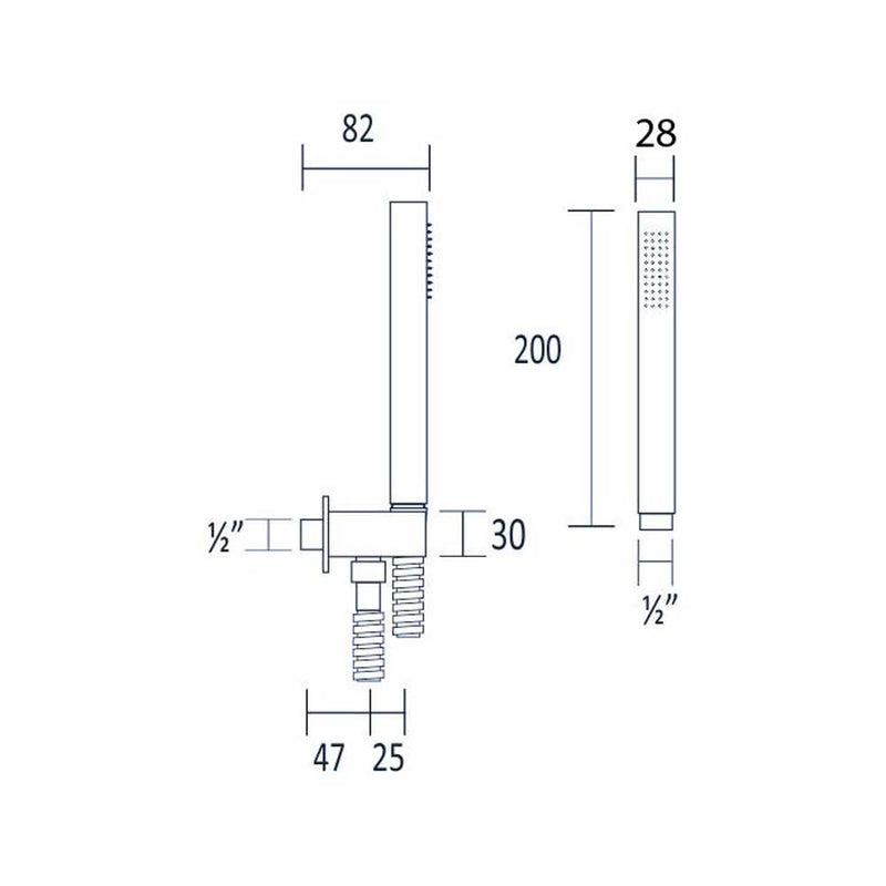 Pratico kit doccia, con punto acqua rettangolare. Doccetta quadrata anticalcare e flessibile doppia aggraffatura 150 cm by CeramicStore | Lo specialista del tuo bagno