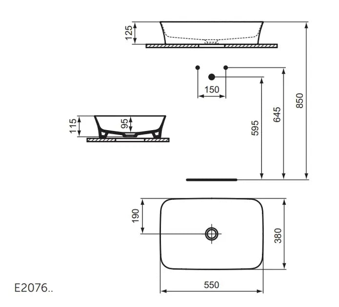 Lavabo da appoggio rettangolare 55x38 cm Ideal Standard Ipalyss E207601