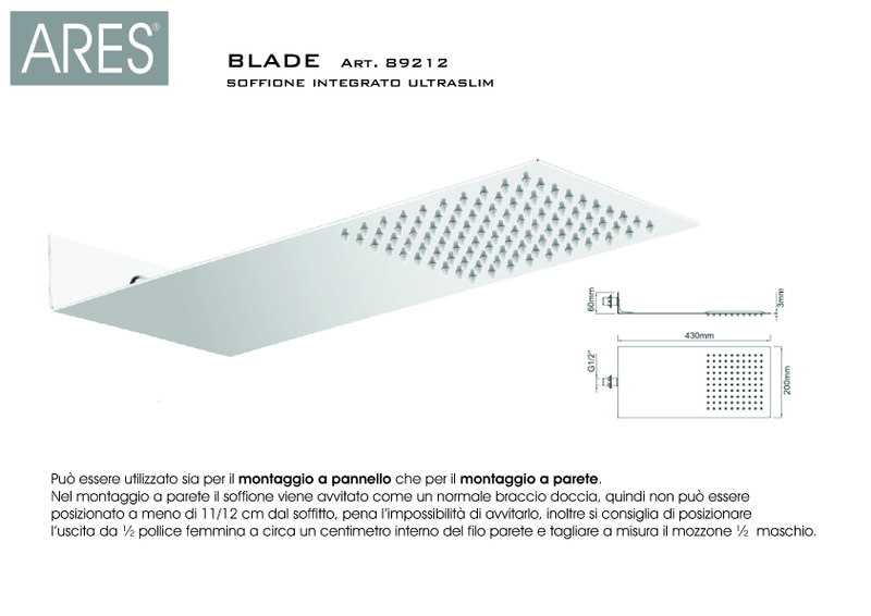 Soffione doccia a muro ultraslim Ares Blade 430x200 mm in acciaio inox by CeramicStore | Lo specialista del tuo bagno