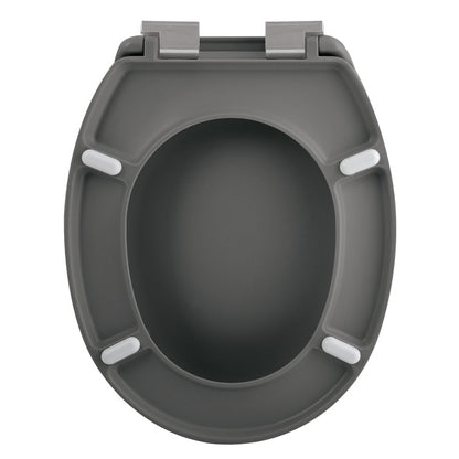 Sedile WC universale modello KLAK realizzato in  Thermo Dur Grigio Opaco Menta e Cerniere in acciaio inox