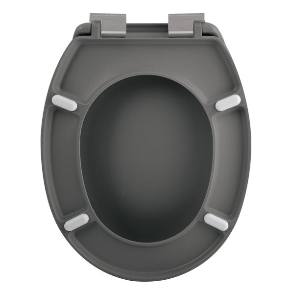 Sedile WC universale modello KLAK realizzato in  Thermo Dur Grigio Opaco Menta e Cerniere in acciaio inox