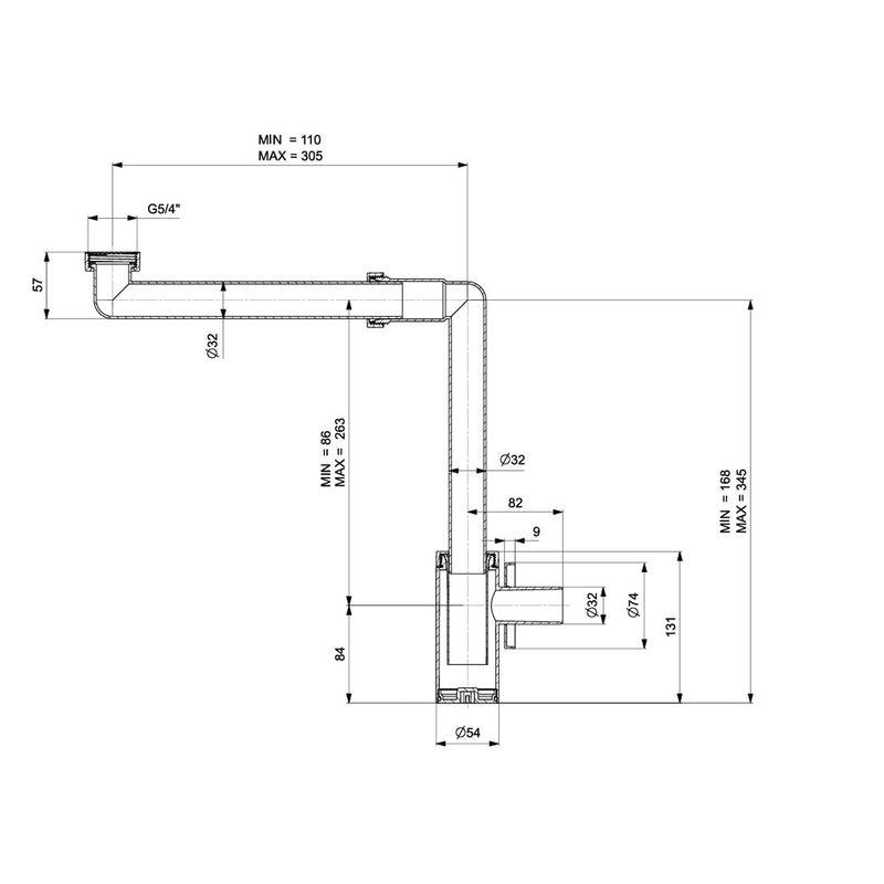 Sifone salvaspazio per lavabi in abs Minimal D.32 Nero Opaco