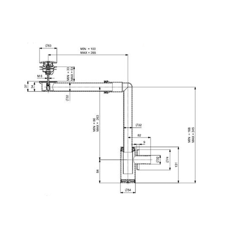 Sifone salvaspazio per lavabi in abs con piletta click clack Minimal D.32 Bianco Opaco