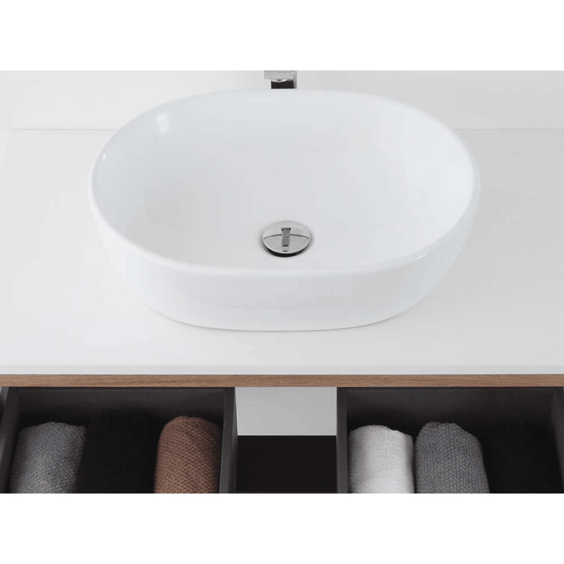 Mobile Bagno Sospeso 100 Cm Due Cassetti Specchio a Filo 80x60 Cm colore Bianco Frassinato/Rovere Riviera