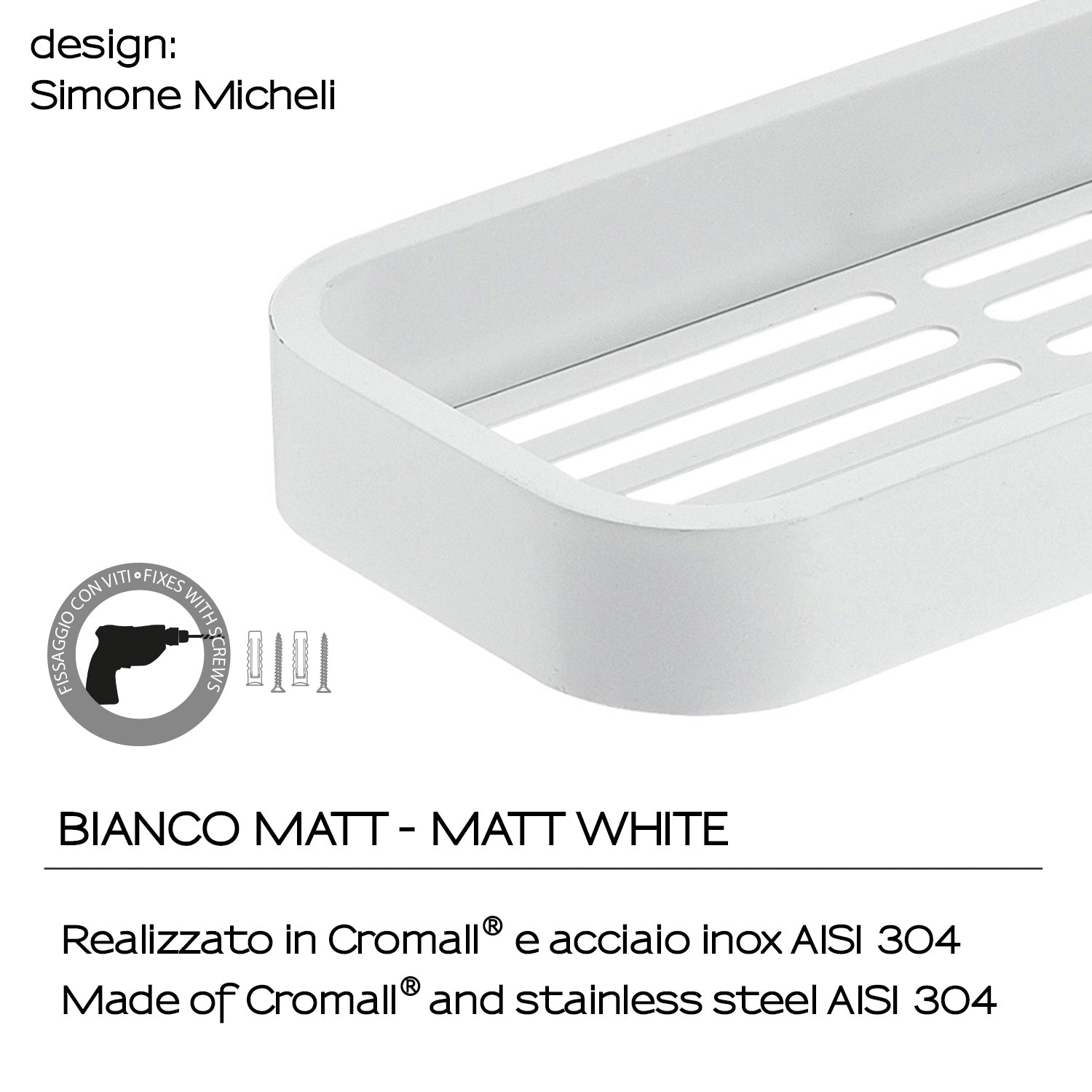 Portaoggetti doccia Rettangolare Outline in Acciaio Inox AISI 304 di Gedy - Bianco Matt by CeramicStore | Lo specialista del tuo bagno