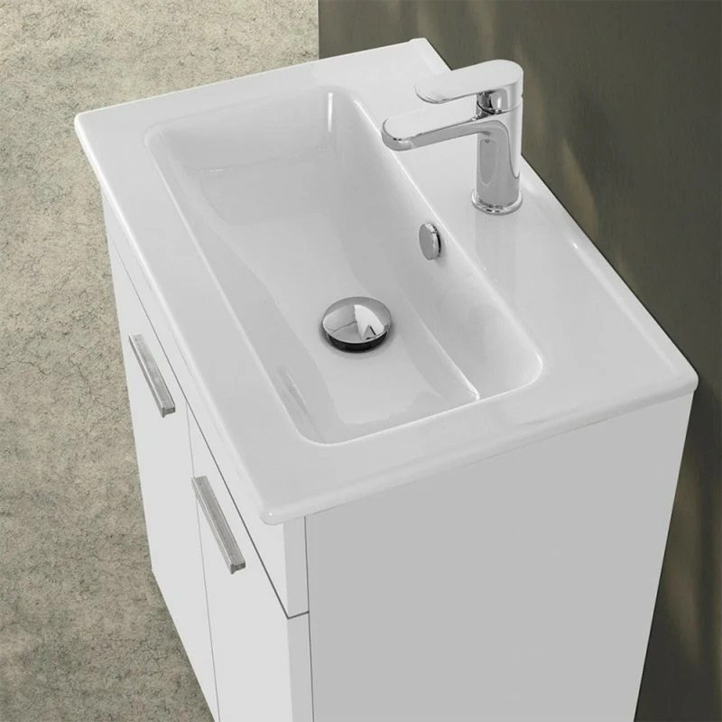 Mobile Bagno a Terra 80 Cm Due Ante Specchio Con Lampada Led 62x78,5 Cm Cubi&Co "Greta" Bianco Lucido