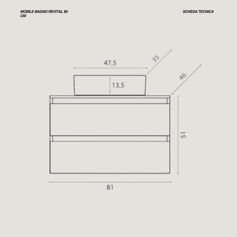 Mobile Bagno Sospeso 80 Cm Due Cassetti Specchio a Filo 80x60 Cm colore Ossido Grigio/Noce Canaletto