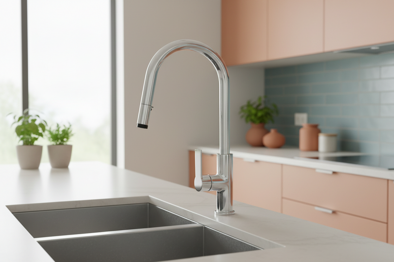 Rubinetto monocomando per cucina con doccino estraibile Rubiflux - Finitura Cromata