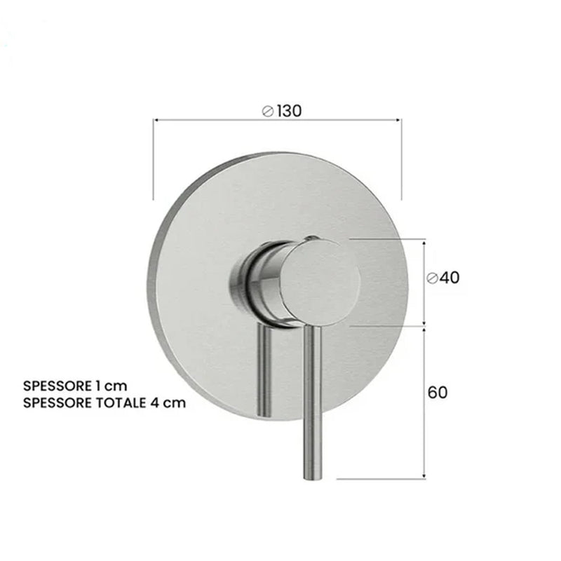 Miscelatore doccia ad incasso monocomando a una uscita Materiale acciaio inox Rubiflux Collezione Paris Modello Gris - Finitura Spazzolata