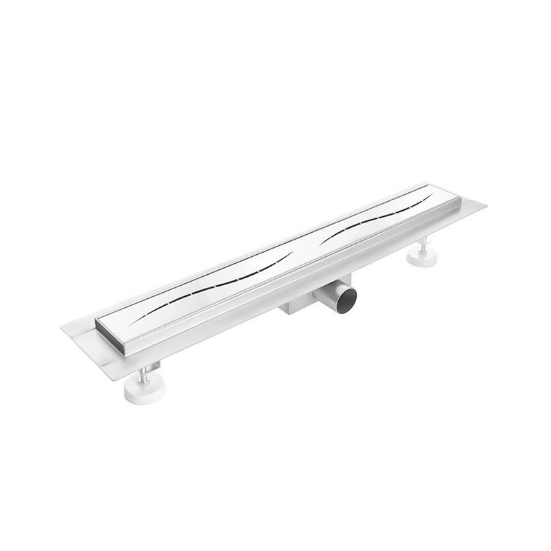 Canalina doccia in acciaio inox da 70 cm con copertura in acciaio disegno Onda - Completa di flangia e sifone