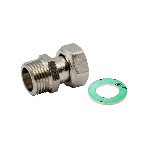 Raccordo diritto ni m-f con girello e guarnizione piana 3/4 x 3/4