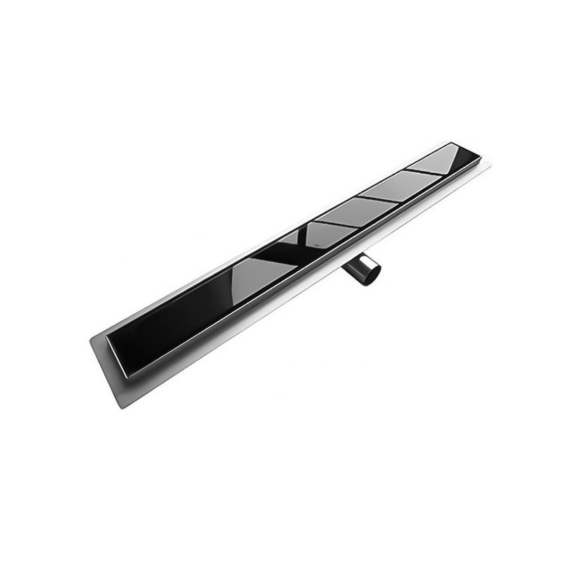 Canalina doccia in acciaio inox da 70 cm con copertura in acciaio modello Glass con copertura in Vetro Nero- Completa di flangia e sifone