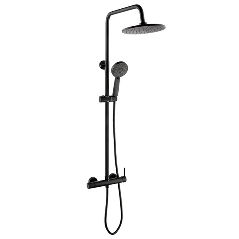 Colonna doccia meccanica DocciaGo Collezione Pluton con miscelatore, tubo in acciaio, soffione, doccetta - Colore Nero Opaco