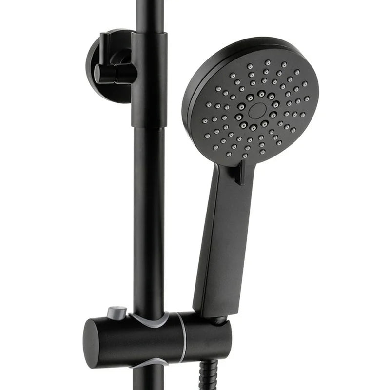 Colonna doccia meccanica DocciaGo Collezione Pluton con miscelatore, tubo in acciaio, soffione, doccetta - Colore Nero Opaco