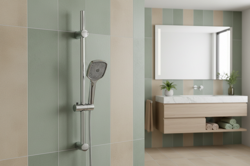 Saliscendi DocciaGo Collezione Pluton con interasse regolabile e doccino monofunzione - Finitura Cromata