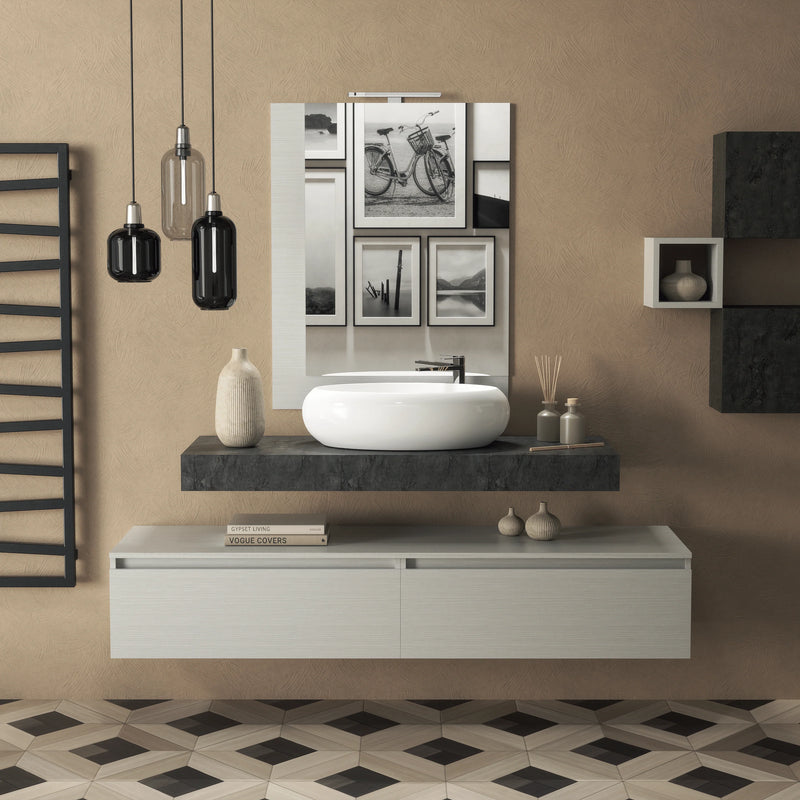 Mobile bagno sospeso Ischia 160 con lavabo, specchio e pensili Made in Italy - Cubi&Co Ischia