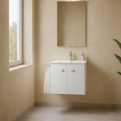 Mobile bagno sospeso con lavabo e specchiera Cubi&Co Smeraldo 60 cm - Bianco Lucido