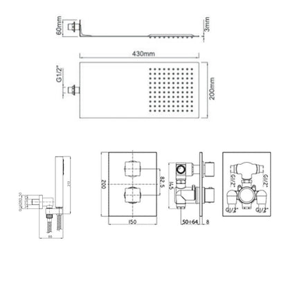 Set doccia Ares con soffione in acciaio ultraslim, miscelatore termostatico 2 vie e set duplex by CeramicStore | Lo specialista del tuo bagno