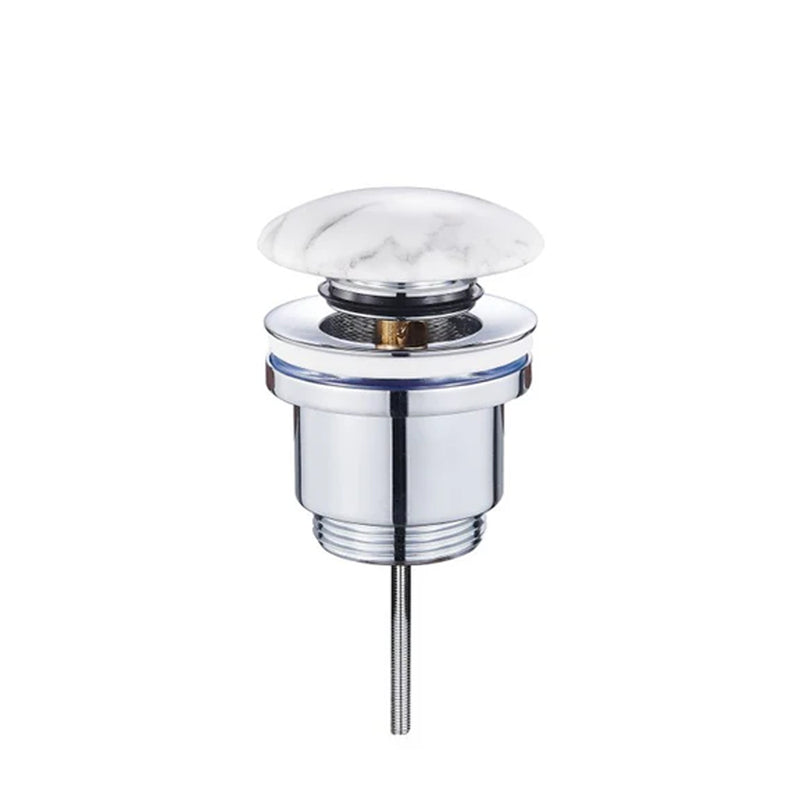 Piletta di scarico clic-clac universale con tappo in ceramica per lavabo Rubiflux - Finitura Bianco effetto marmo