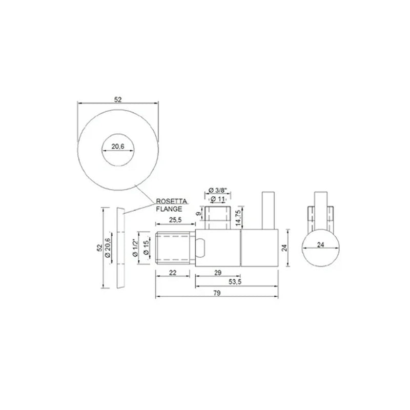 Rubinetto sottolavabo tondo Rubiflux Materiale ottone Attacchi 1/2" x 3/8"- Finitura Cromata