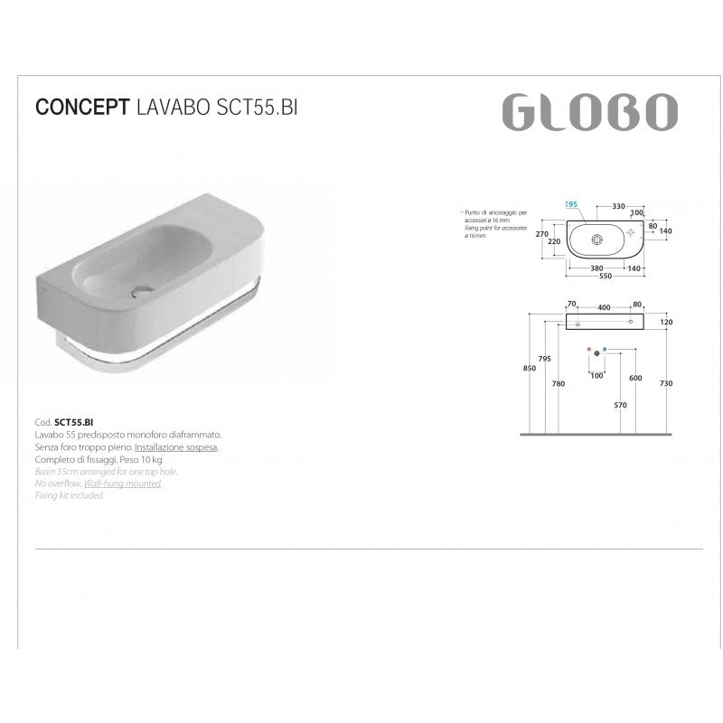 Lavabo Sospeso Ceramica Globo Forty3 55x27 by CeramicStore | Lo specialista del tuo bagno