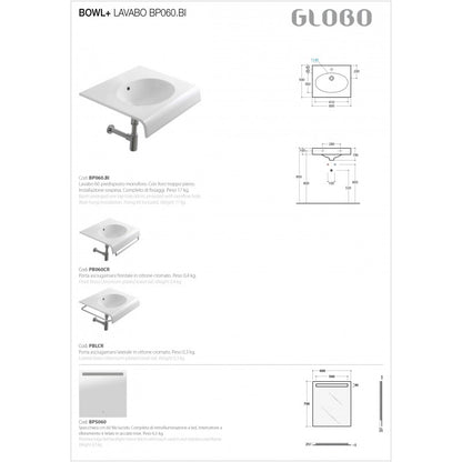 Lavabo Sospeso Ceramica Globo Bowl+ 60x50 BP060.BI by CeramicStore | Lo specialista del tuo bagno