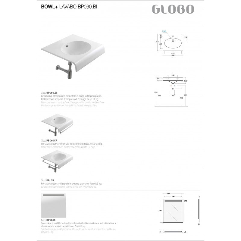 Lavabo Sospeso Ceramica Globo Bowl+ 60x50 BP060.BI by CeramicStore | Lo specialista del tuo bagno