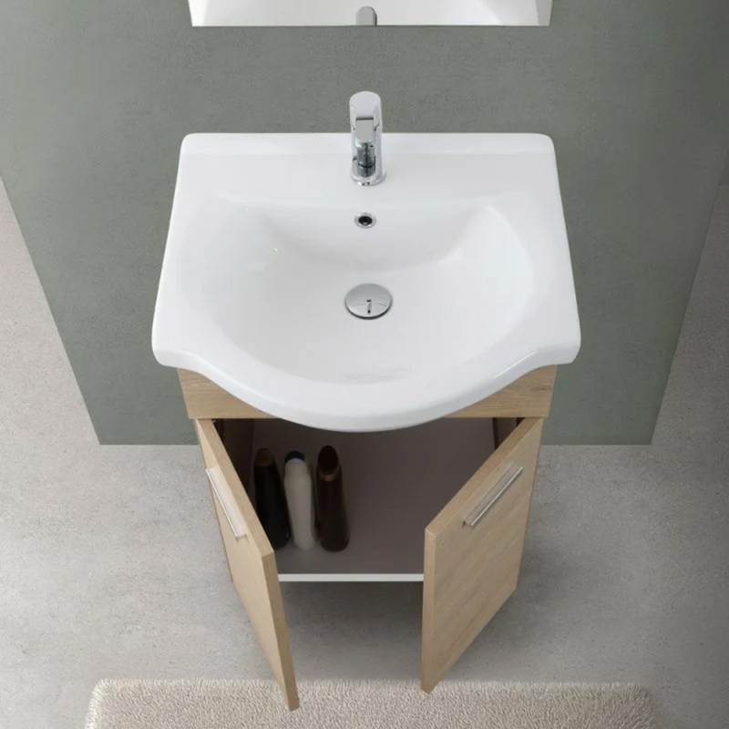 Mobile Bagno a Terra 55 Cm Due Ante Specchio 48x73 Cm Cubi&Co "Stella" Rovere Dolomite