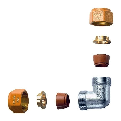 Gomito doppio completo di kit di tenuta per impianti solari diam. 16