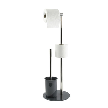 Piantana da bagno con porta rotolo e porta scopino di colore grigio