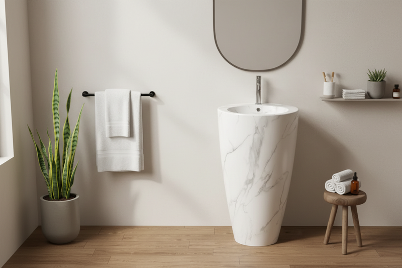 Lavabo freestanding Bathcore Materiale ceramica - Marmorizzato bianco
