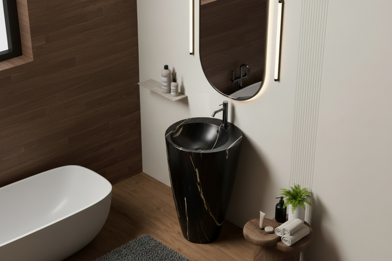 Lavabo freestanding Bathcore Materiale ceramica - Marmorizzato nero